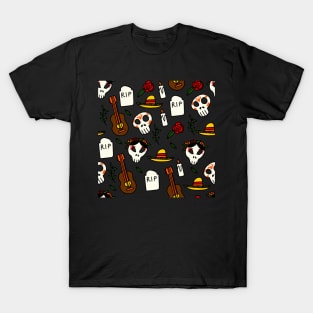 halloween skeleton day of the dead doodle skull T-Shirt